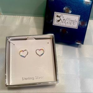 Silver Heart Earrings with Rainbow 🌈 Stones